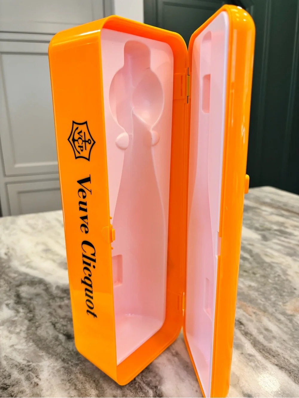 Veuve Clicquot champagne chiller gift box refrigerator shape orange